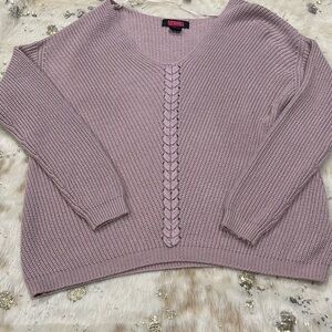 Rock & Roll Cowgirl Pink Crew Neck Sweater with Chunky Knit
